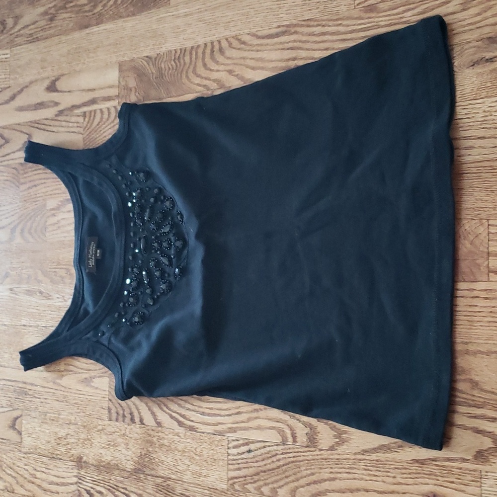 (M) Lady Hathaway Beaded Embellished Fitted Tank Top Evening Classic Staple Goth